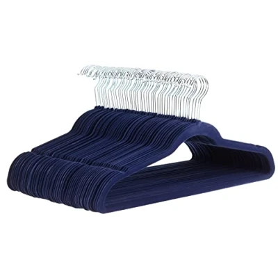 Bild av Amazon Basics tunna halkfria galgar i sammet, marinblå/silver 50 pack
