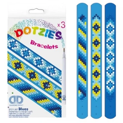 Bild av Diamond Dotz DTZ11 007 Dotzies armband set blå, 3 glittrande för självdesign, justerbar längd, perfekt barn