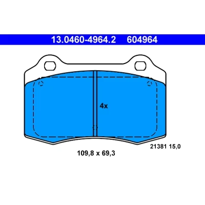 Bild av ATE 13.0460 4964.2 Jeu de plaquettes frein non préparé pour indicateur d&#039;usure, contact signal d&#039;usure exclu PEUGEOT: 208 I 3/5 portes, Van