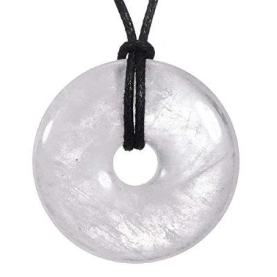 Bild av Morella damhalsband 80 cm med donut ädelsten hänge bergskristall i sammetspåse
