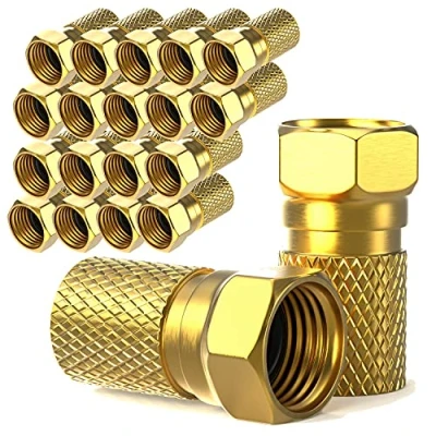 Bild av F kontakt 7 mm skruvbar 20 stycken guldpläterade gummitätning bred mutter för koaxial antennkabel koax SAT kabel BK system satellit LNB (20 x, guldpläterad)