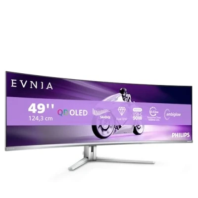 Bild av PHILIPS Evnia 49M2C8900LA 49&quot; DQHD OLED böjd spelskärm, 144 Hertz, 0,03 ms GtG, HDR400, Ambiglow (5120x1440, HDMI 2.1, DisplayPort 1.4, USB C, hub) vit