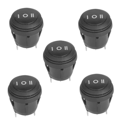 Bild av Båtomkopplare, 5st 3 Lägen PÅ Av Svart Insnäppning Rund Vippbrytare stifts Låsande Båtknapp 10A 125V 6A, Switch, Spst