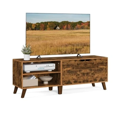 Bild av VASAGLE TV skåp med 2 dörrar, stativ justerbara hyllor, längd 140 cm, för 65 tums apparater, vardagsrum, matsal, sovrum, rustik brun LTV027X01