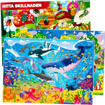 Bild av Golvpussel för Barn i Åldrarna 4 8 3 Pussel Småbarn 5 År 100 Bitar Spel Att Lära Sig Hav och Skogsdjur av QUOKKA Presentleksaker Pojkar Flickor 6 7