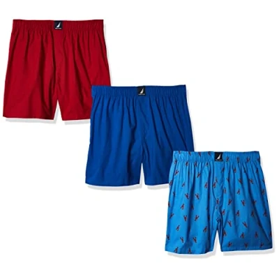 Bild av Nautica Vävd bomull för män, 3 pack boxershorts, Sea koboltröd/lobster aero Blue, XL, Hav kobolt/nautica röd/lobster blå, XL