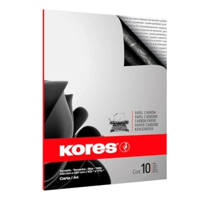 Bild av Kores Svart kolpapper för skrivning, inget utsmetning och återanvändbar, skol kontorsmaterial, format A4, 21 x 29,7 cm, förpackning med 10 ark