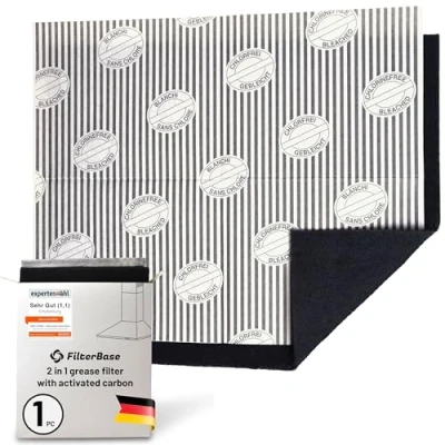 Bild av FilterBase® Aktivt kolfilter till köksfläkt Enkel Förpackning Flatt fettfilter + för köksfläktsfilter kolfiltermatta som kan skäras 57x47 cm.