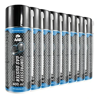 Bild av 8 x AAB Compressed Gas Duster 400 ml Luftdammare för dator, tangentbord, annan kontorsutrustning, luftkompressor, tryckluft PC, tangentbordsrensare, aerosol, burk datorrengöringssats
