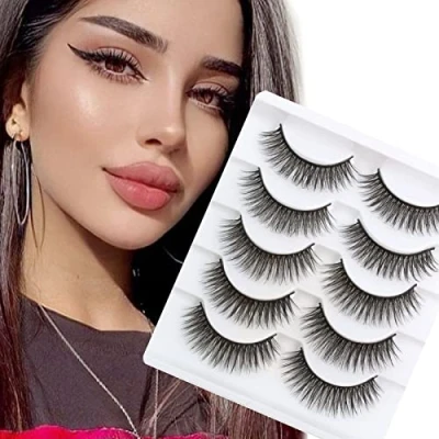 Bild av 3D Naturliga falska ögonfransar 5 naturligt utseende korta par minkögonfransar lashes Wispy handgjorda återanvändbara ögon av Glowing Win