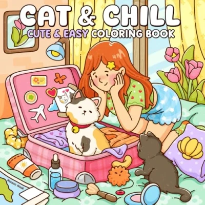 Bild av Cat &amp; Chill: Cute Easy Coloring Book for Adults and Teens Featuring Cozy Scenes Relaxing Moments with Cats Stress Relief