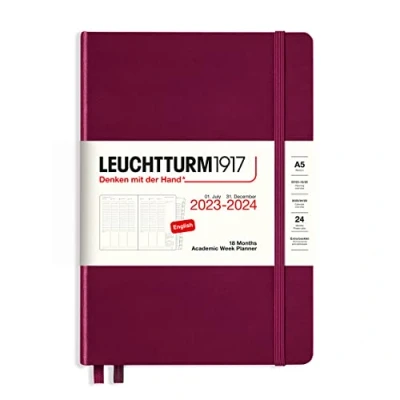 Bild av LEUCHTTURM1917 367553 akademisk veckoplanerare medium (A5) 2024, 18 månader, portröd, engelska