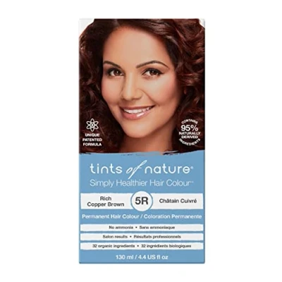 Bild av Tints of Nature 5R Rich Copper Brown permanent Hair Dye, rik kopparbrun hårfärg, ger näring åt håret och täcker grått, ammoniakfri, 130 ml