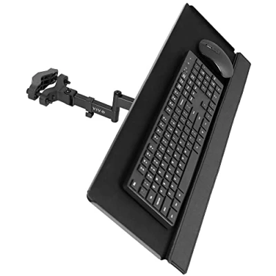 Bild av VIVO Universellt fäste med full rörelsestol, 26 tums tangentbords och musbricka, ergonomisk lutning, 360 graders rotation, neutral skrivposition, svart, montering POLEKB