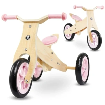 Bild av HyperMotion Trätrehjuling för ett barn från 18 månader, barnbalanscykel 2 i 1 Percy, cyklar småbarn, balanscykel en pojke och flicka år, justerbar sits, rosa