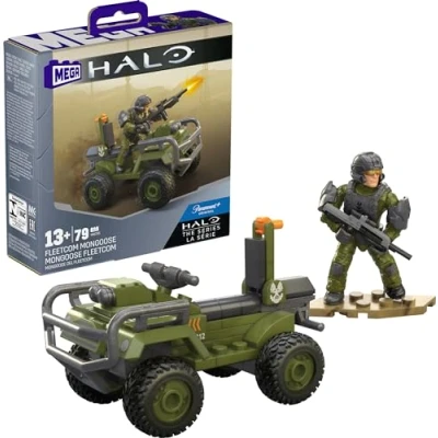 Bild av Mega Halo The Series ATV byggleksaksset, FLEETCOM Mungoose fordon med 79 delar, 1 möjlig artikuleringsfigur, grön, barn eller vuxna