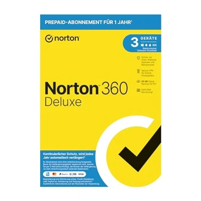 Bild av Norton 360 Deluxe 2025 3 enheter 1 år aktiveringskod i originalförpackning