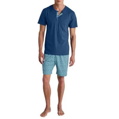 Bild av Calida Relax Imprint kortpyjamas herr, tillverkad av 100% bomull, Pottery Blue, 46 48