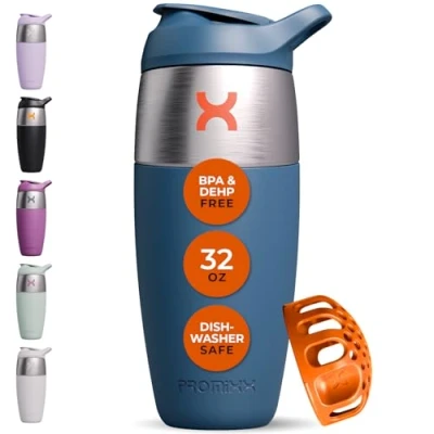 Bild av Promixx Pursuit 950 ml Shaker flaska enkelvägg rostfritt stål proteinblandare flaska, supersläta shakes, ml, midnattsblå