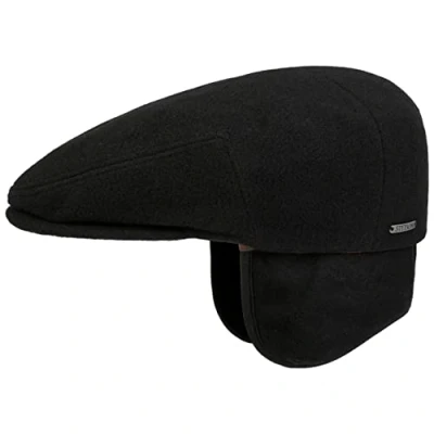 Bild av Stetson Kent Wool Öronklaffar Flat Cap Damer/Herrar Made in the EU ullkeps keps med skärm, öronklaffar, foder, foder vinter höst L (58 59 cm) svart