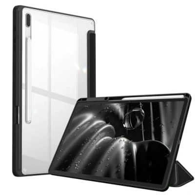 Bild av FINTIE fodral för Samsung Galaxy Tab S8 Plus 2022 / S7 FE 2021/Tab 2020 12,4 tum klart genomskinligt stötskydd automatisk sömn/väckarklocka, svart