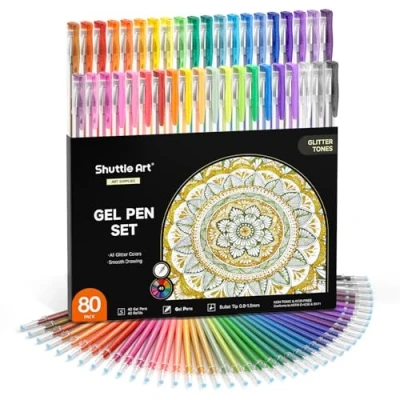 Bild av Shuttle Art glittergelpennor, 80 färger, gelpennor, 40 set med påfyllningar för vuxna, färgläggningsböcker, klottrande, skrivande