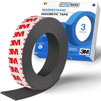 Bild av Effektwerk Magnetic Tape Roll (3 Meters), Extra Thick &amp; Wide Magnet Strips w/Strong Self Adhesive Backing, Easy to Cut Stick Flat Surfaces