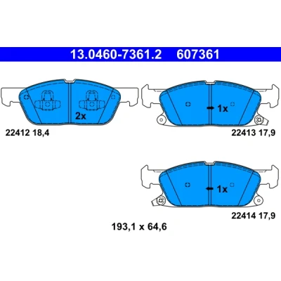 Bild av ATE 13.0460 7361.2 Jeu de plaquettes frein avec indicateur d&#039;usure FORD: Focus Mk4 3/5 portes, Turnier, Kuga Mk3