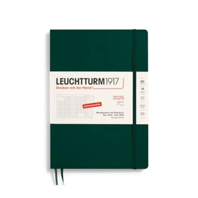 Bild av LEUCHTTURM1917 370605 månadsplanerare och anteckningsbok 2025, komposition B5 mjukt fodral 16 månader, 80 g, linjerad Skoggrön
