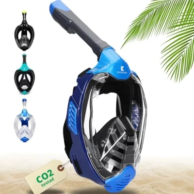 Bild av Khroom Snorkelmask för vuxna och barn av DEKRA testad CO2 säkerhet Helmask Seaview X dykmask snorkelutrustning/snorkelset alternativ (L XL, blå)