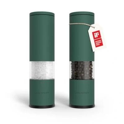 Bild av LARS NYSØM Salt och pepparkvarn 2 pack Manuell med justerbar keramisk malverk från grov till fin I Design kryddkvarnset (2 stycken) (Pine Green)