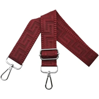Bild av axelrem för väska fickremmar ombyte, justerbar väskrem bred 3,8 cm med silver karbinhake fickband bärrem handväskor dam, rent vinröd, K18