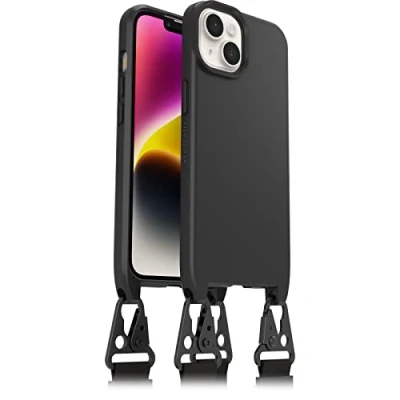 Bild av OtterBox React Lanyard Case med MagSafe för iPhone 14, ultratunnt, skyddande skal justerbart och avtagtart halsband, testad till militärstandard, Svart Utan retailförpackning