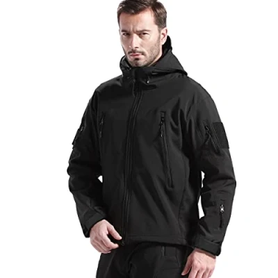 Bild av FREE SOLDIER Herr vinterjacka militär softshell jackor utomhus fleecefoder vindtät vattentät jacka med huva varma taktiska flera fickor för jaktutflykter (svart, M)