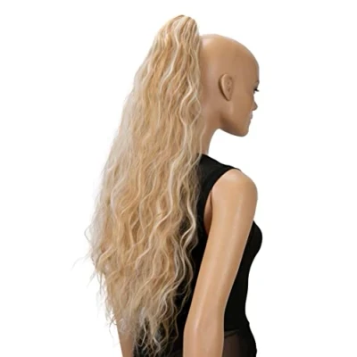 Bild av CAISHA by 70 cm Extra Lång Voluminös Vågig Klämma I Hårstycket Flätad Hästsvans Värmebeständig Syntetfiber Blandade Blonda Höjdpunkter H722