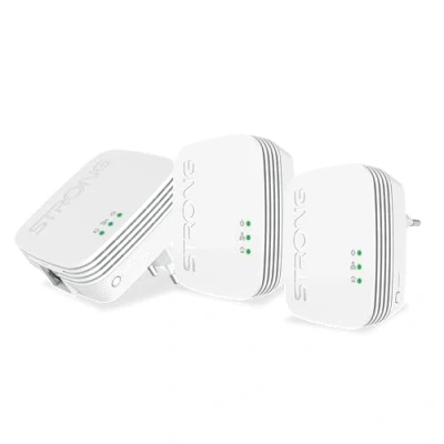 Bild av STRONG POWERL600TRIMINI 3 delat set 600 Mbit/s. Liten och elegant storlek. Utöka ditt nätverk genom det elektriska systemet. 300 meter täckning