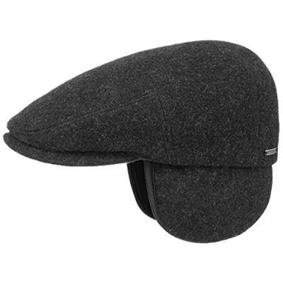 Bild av Stetson Kent Wool Öronklaffar Flat Cap Damer/Herrar Made in the EU ullkeps keps med skärm, öronklaffar, foder, foder vinter höst L (58 59 cm) antracit