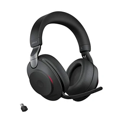 Bild av Jabra Evolve2 85 trådlöst headset Bullerdämpande UC certifierade stereohörlurar med lång batteritid USB C Bluetooth adapter svart