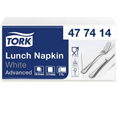 Bild av Tork 47000 mjuka lunchservetter 3 lager, absorberande pappersservetter krämfärg/mångsidig/avancerad kvalitet/10 x 150 (1500) servetter/32,6 33 cm (B L) / 1/4 tum, Vit, 1500
