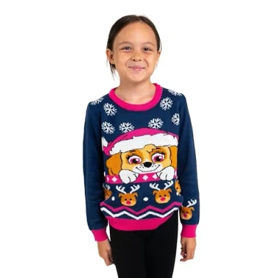 Bild av Paw Patrol vintertröja för flickor Skye vinter stickad tröja sweatshirt ful blå/rosa, Blå / rosa, 110 116