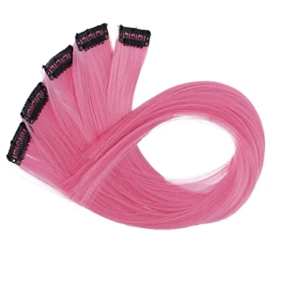Bild av CAISHA 60cm Färgglad Sträng Highlights Clip In Extension Hårförlängning Rakt Långt Hår Frisyr Rosa BST113