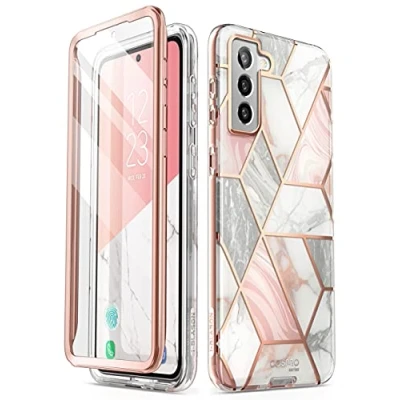 Bild av i Blason Glitterfodral till Samsung Galaxy S21 FE 5G (6,4 tum) mobiltelefonfodral stötdämpande fodral 360 graders skyddsfodral glansigt skydd [Cosmo] med integrerat skärmskydd (marmor)