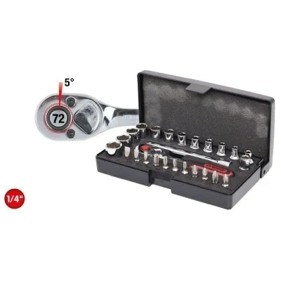 Bild av KS TOOLS 918.0626 Jeu de douilles Acier chrome vanadium 1/4 avec fonction crantage à tête carrée