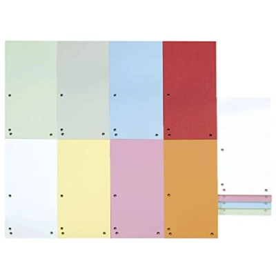 Bild av DONAU 100 pack skiljeremsor/färg: färgsorterad/1/3 A4 tillverkad av 190 g/m² återvunnen kartong/4 håls hål/23,5 x 10,5 cm/perforerad/skiljeblad mapp register flikar/tillverkad i EU
