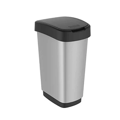 Bild av Rotho Twist Papperskorg 25 l med lock, plast (PP) BPA fri, silver metallic, (33,3 x 25,2 47,6 cm)
