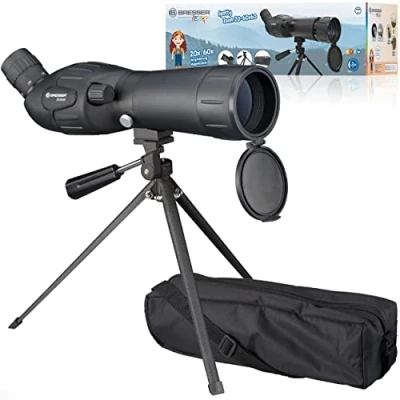 Bild av Bresser Junior Spektiv Spotty 2060 x 60 med steglös zoomfunktion, 360 vridbar tub, helt härdat utseende robust gummiarmering inklusive bordsstativ, transportväska och bärrem