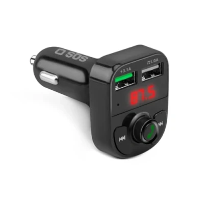 Bild av SBS 15 W billaddare med Bluetooth FM sändare, radio, handsfree, MP3, ljudspelare, LCD skärm, inbyggda kontroller, adaptiv snabbladdning (AFC), USB 3.1, 12 V kontakt, svart