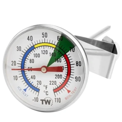 Bild av Thermometer World Mjölktermometer för kaffe med 175 mm rostfritt stål sond termometer klämma professionell barista mjölk temperatursond skum kaffemaskin tillbehör