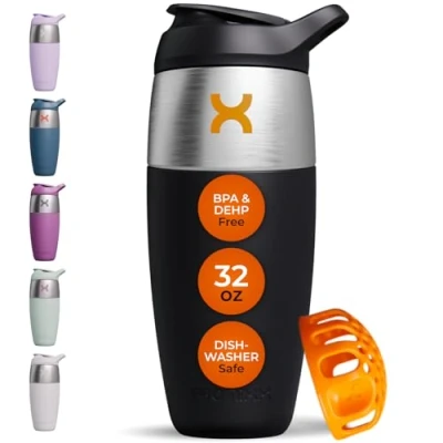 Bild av Promixx Pursuit 950 ml Shaker flaska enkelvägg rostfritt stål proteinblandare flaska, supersläta shakes, ml, svart
