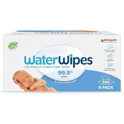 Bild av WaterWipes Original Baby Wipes, 540 st (9 pack), 99,9% vatten, oparfymerade, för känslig hud förpackningen kan variera